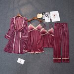 Pajamas Set Factory - OEM Gold Velvet 4 Pieces Lace Robe