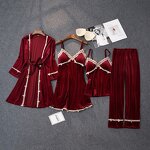 Pajamas Set Factory - OEM Gold Velvet 4 Pieces Lace Robe