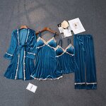 Pajamas Set Factory - OEM Gold Velvet 4 Pieces Lace Robe