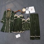 Pajamas Set Factory - OEM Gold Velvet 4 Pieces Lace Robe