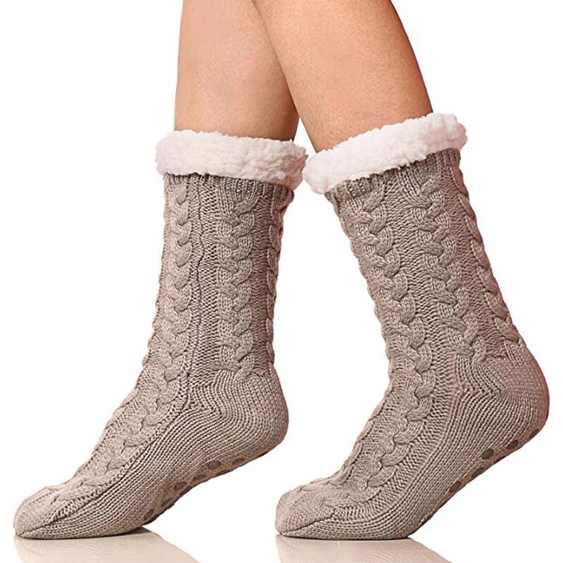 Winter Socks Manufacturer - OEM Women's Knit Fleece Cable Gripper
