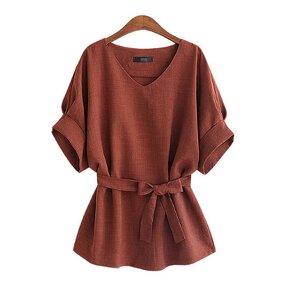 Blouse Manufacturer - OEM Women's Linen Tunic V Neck Big Bow