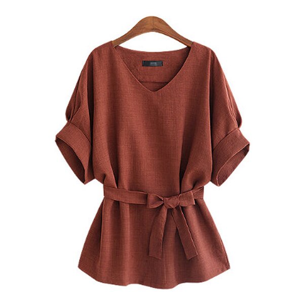 Blouse Manufacturer - OEM Women's Linen Tunic V Neck Big Bow