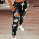 Jean Trousers Manufacturer - OEM Spring Print Hole High Waist