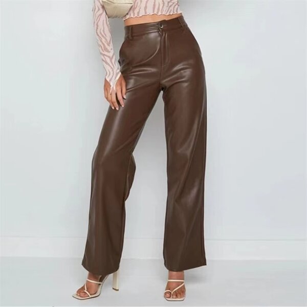 Leather Pants Factory - OEM Women High Waist Vegan Zipper Fly