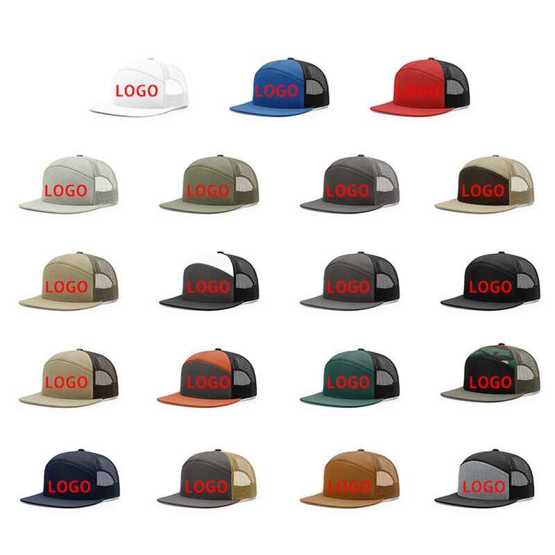Trucker Hat Manufacturer - OEM Cross-border 7-piece Flat Brim Mesh