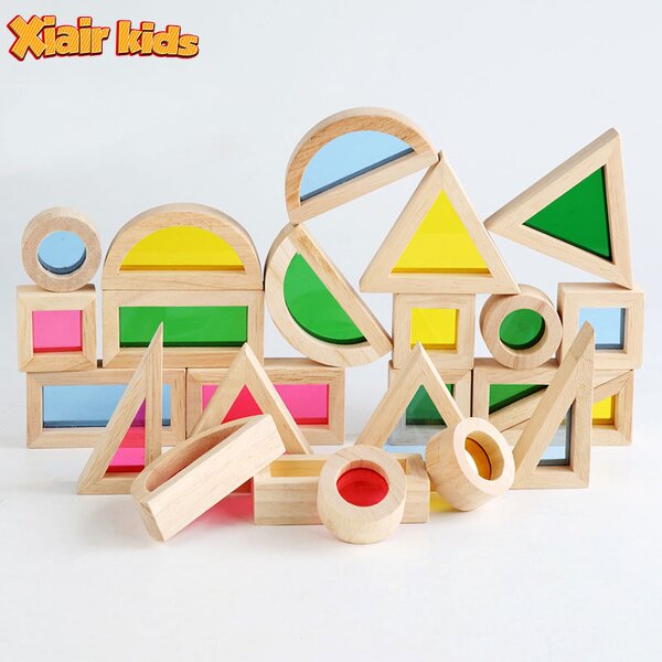 Rainbow Building Blocks Factory - Wooden Children Acrylic Creative Stacker Toys