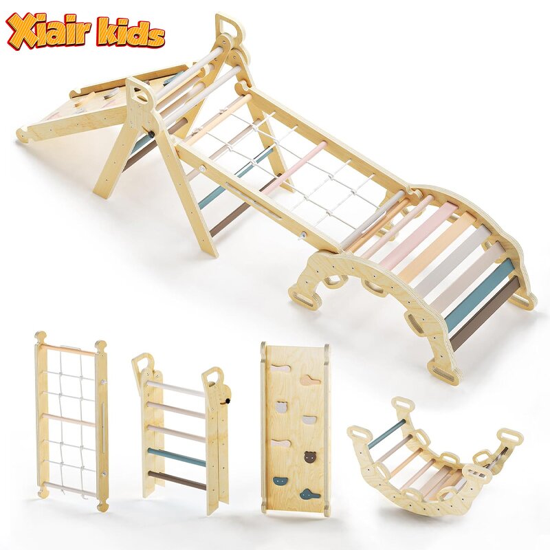 Wholesale Climbing Frame Set Factory - Montessori Wooden with Ramp Slide Indoor