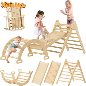 Indoor Gym Climbing Frame Factory - Wooden Montessori Foldable with Slide Arch