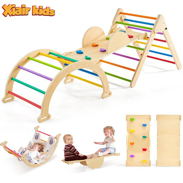 Arch Climbing Frame Set Factory - Montessori Wooden Foldable with Ramp Slide