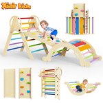 3-in-1 Climbing Frame Factory - Foldable Wooden Piklers Triangle with Arch