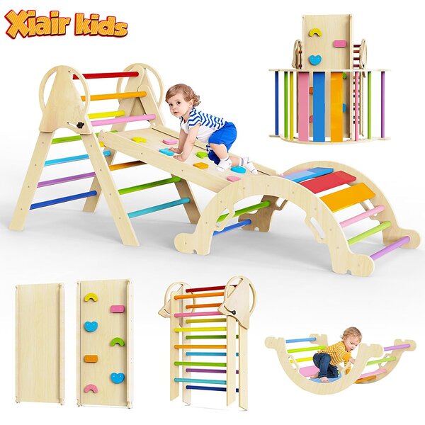 3-in-1 Climbing Frame Factory - Foldable Wooden Piklers Triangle with Arch