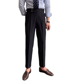 Men's Office Pants Factory - Casual Business Double Buckle Black Trousers
