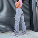 Women's Cargo Jeans Factory - Baggy Wide Leg Zipper Fly High Rise Pockets