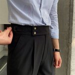 Men's Office Pants Factory - Casual Business Double Buckle Black Trousers