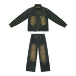 Denim Jacket Set Factory - American Retro Short Cleanfit Slim Fit 2-piece