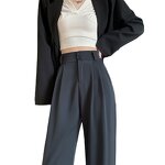 Women's Wide Leg Pants Factory - Black Suit Korean Vintage Office Trousers