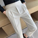Men's Formal Pants Factory - Solid Color High Waisted Straight Leg Slim