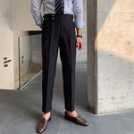 Men's Office Pants Factory - Casual Business Double Buckle Black Trousers