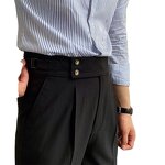 Men's Office Pants Factory - Casual Business Double Buckle Black Trousers