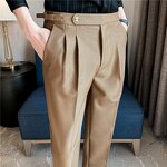 Men's Formal Pants Factory - Solid Color High Waisted Straight Leg Slim