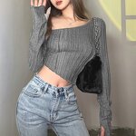 T-Shirt Supplier - OEM Cheap Women Long Sleeve Off Shoulder Hip