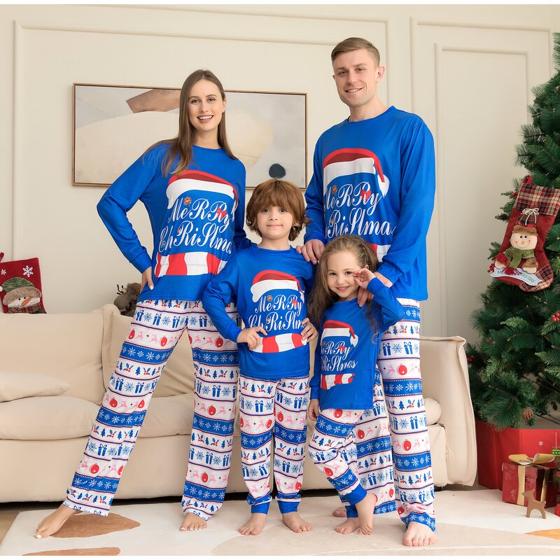 Christmas Pajamas Factory - OEM 2024 Stock Wholesale Blue Xmas Set