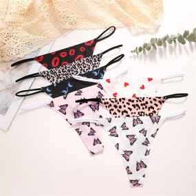 Thongs Factory - OEM Butterfly Leopard Lip Low Waist T-Back
