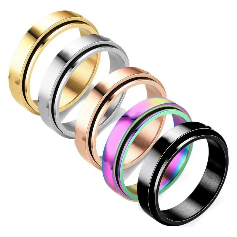 Spinning Ring Factory - 6mm Stainless Steel Rotatable Rose Gold Black Silver Plating