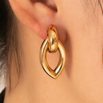 Hoop Earrings Factory - Waterproof 18K Gold Plated Geometric Diamond Leaf Drop