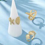 Seashell Ring Factory - 3PCS/SET Starfish Sea Shell 18K Gold Seashell Open