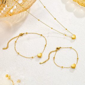Jewelry Set Factory - Waterproof 18K Gold PVD Heart Shape Necklace Bracelet Set