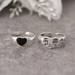 Heart Ring Factory - Antique Silver Plated Cry Sad Face Black Heart Open