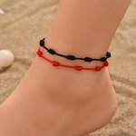 Macrame Anklet Factory - Handmade Lucky 7 Knots Red Black Cord Friendship Couple