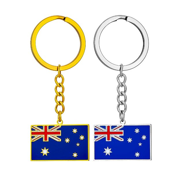 Country Flag Keychain Factory - Stainless Steel Australia Flag Charm 18K Gold
