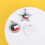 Kuwait Flag Charm Factory - Silver Enamel Kuwait Flag Rhinestone Crystal DIY