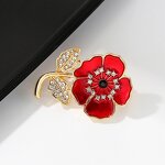 Remembrance Pin Factory - Enamel Poppy Flower Lest We Forget Zircon Brooch Badge