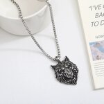 Pendant Necklace Factory - 316L Stainless Steel Retro Punk Wolf Head Cross Charm