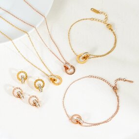 Jewelry Set Factory - 18K Gold Roman Number Interlocked Circles Zircon Set