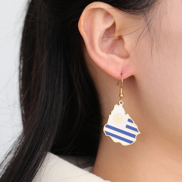 Country Flag Earrings Factory - Waterproof Stainless Steel Enamel Uruguay Flag