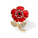 Remembrance Pin Factory - Enamel Poppy Flower Lest We Forget Zircon Brooch Badge