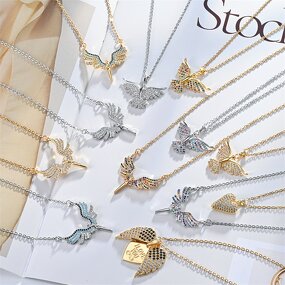 Angel Wing Necklace Factory - Zircon Copper Angel Wing Rhinestone Link Chain