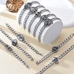 Chain Bracelet Factory - Stainless Steel Cuban Link Punk Skull Cross Charm