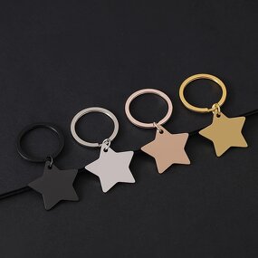 Keychain Factory - Stainless Steel Star Pendant Personalized Engraved Keyring