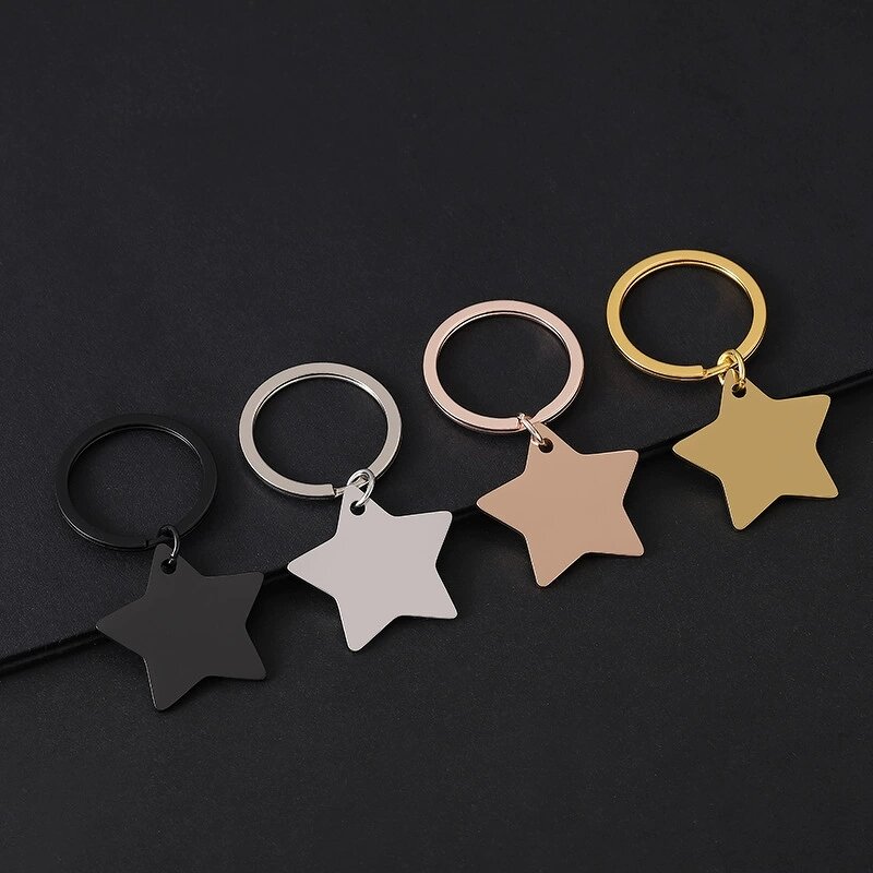 Keychain Factory - Stainless Steel Star Pendant Personalized Engraved Keyring