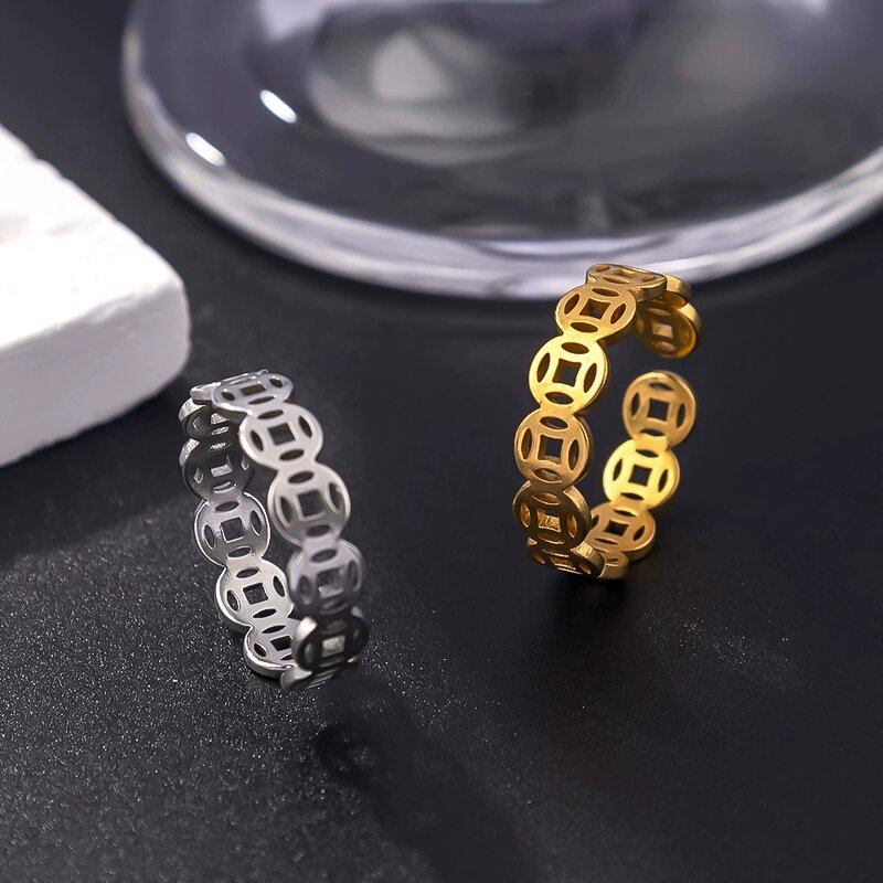 Coin Ring Factory - Manufacturer 6mm 18K Gold Black Stainless Steel Ancient Coin