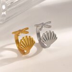 Seashell Ring Factory - Stainless Steel Starfish Sea Shell 18K Gold Seashell