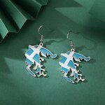 Country Flag Earrings Factory - Waterproof Stainless Steel Enamel Greece Flag Map