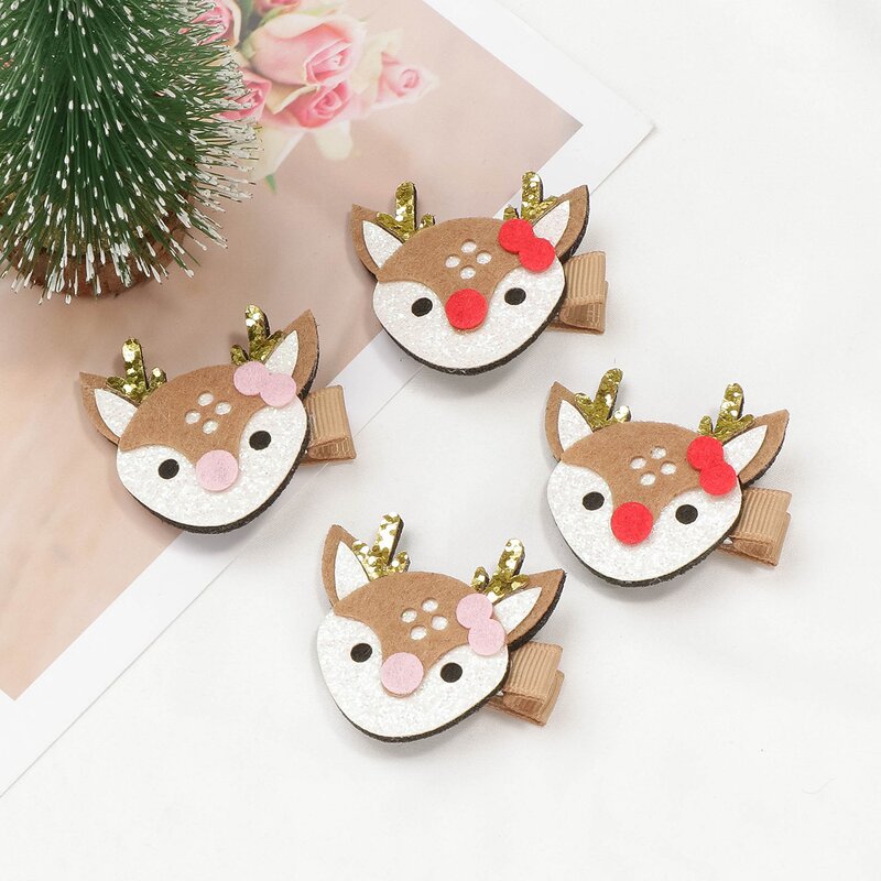 Hair Clip Set Factory - Christmas Gifts Baby Reindeer Hair Accessories Leather Clip