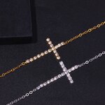 Cross Anklet Factory - Lady Silver 18k Gold Crystal Cross Charm Zircon Link Chain